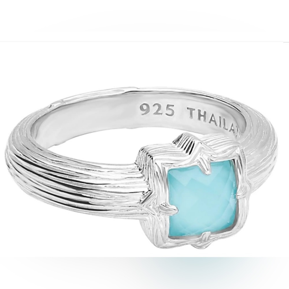 QVC Turquoise Textured 925 Sterling Silver Doublet Ring size 5 NEW in Box!